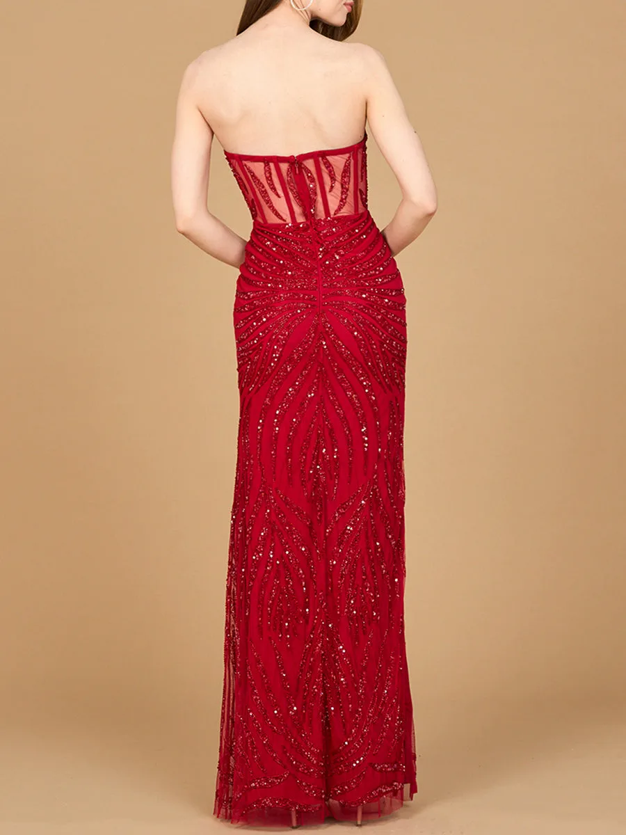 Beaded Corset Prom Dress with Slit by Lara New York — style 9928
