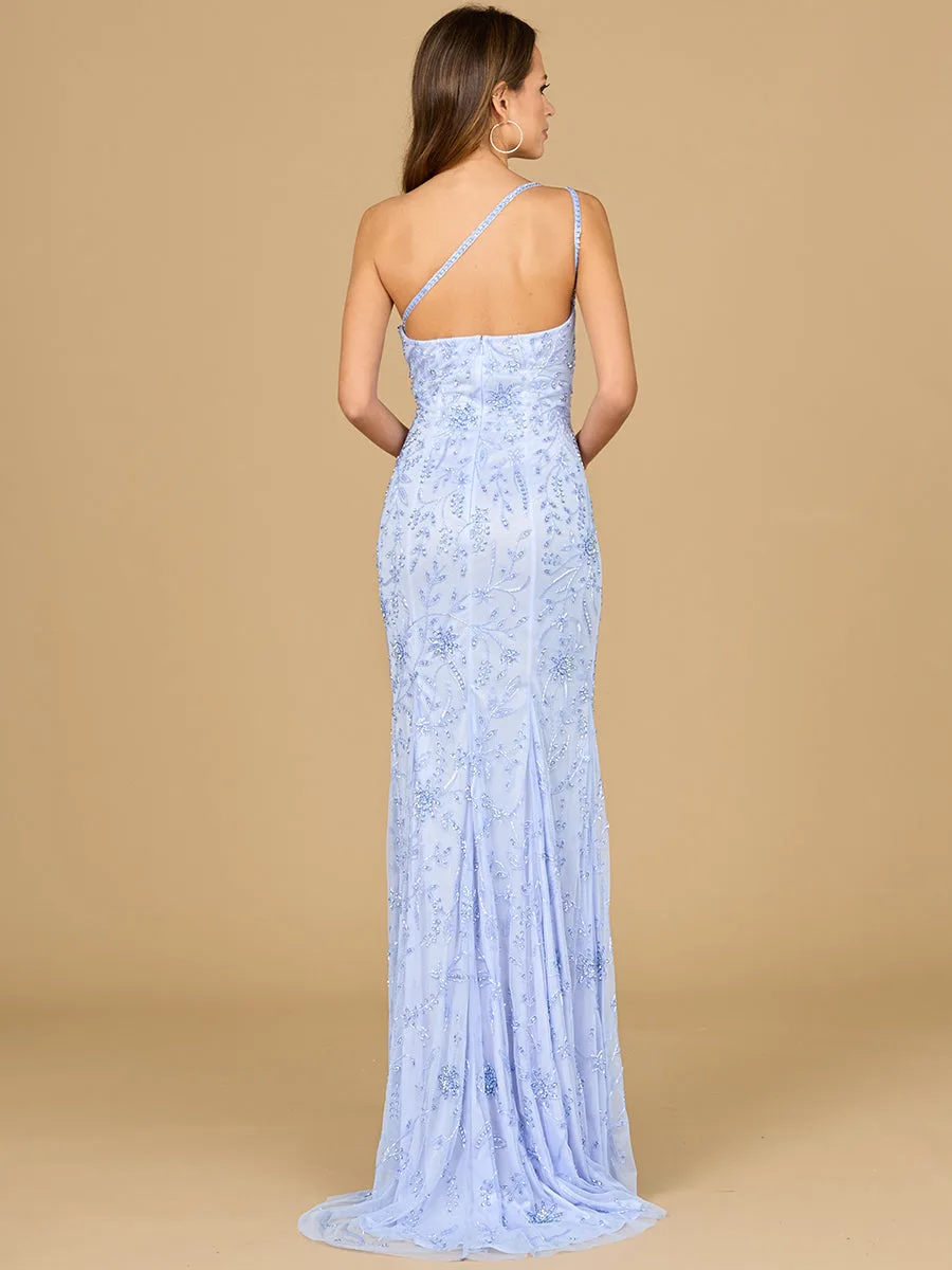 One Shoulder Beaded Gown with Slit by Lara New York — style 9938