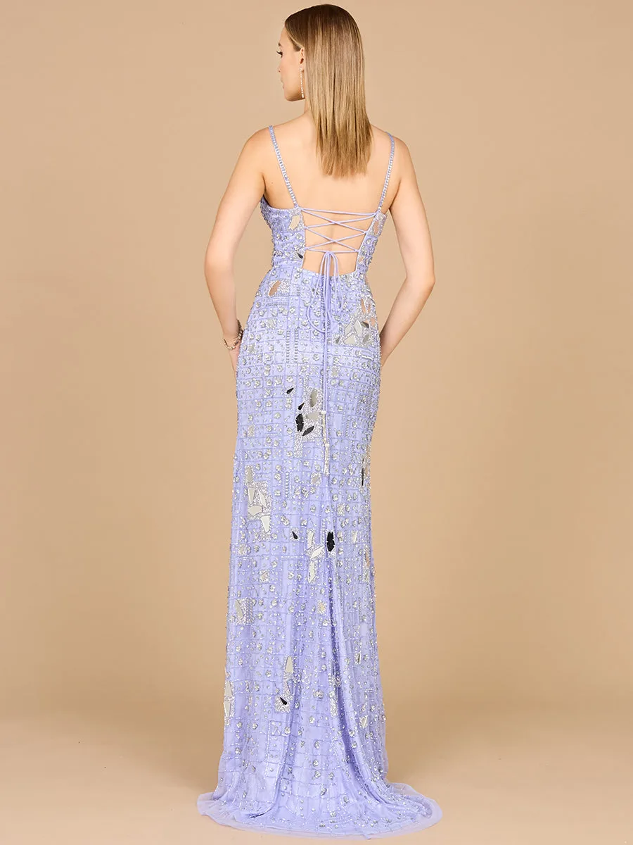 Mirror Beaded Gown With High Slit by Lara New York — style 9939