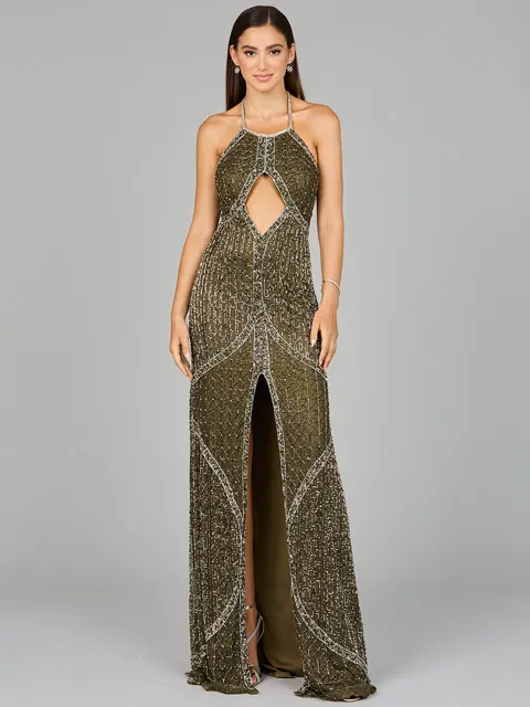 Symmetrical Halter Neck Beaded Gown