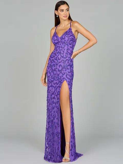 Sultry Beaded Gown with Slit