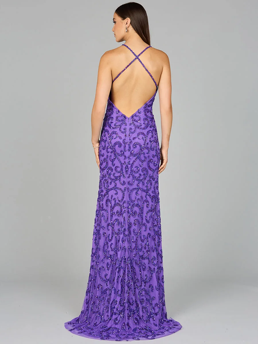 Sultry Beaded Gown with Slit by Lara New York — style 9950