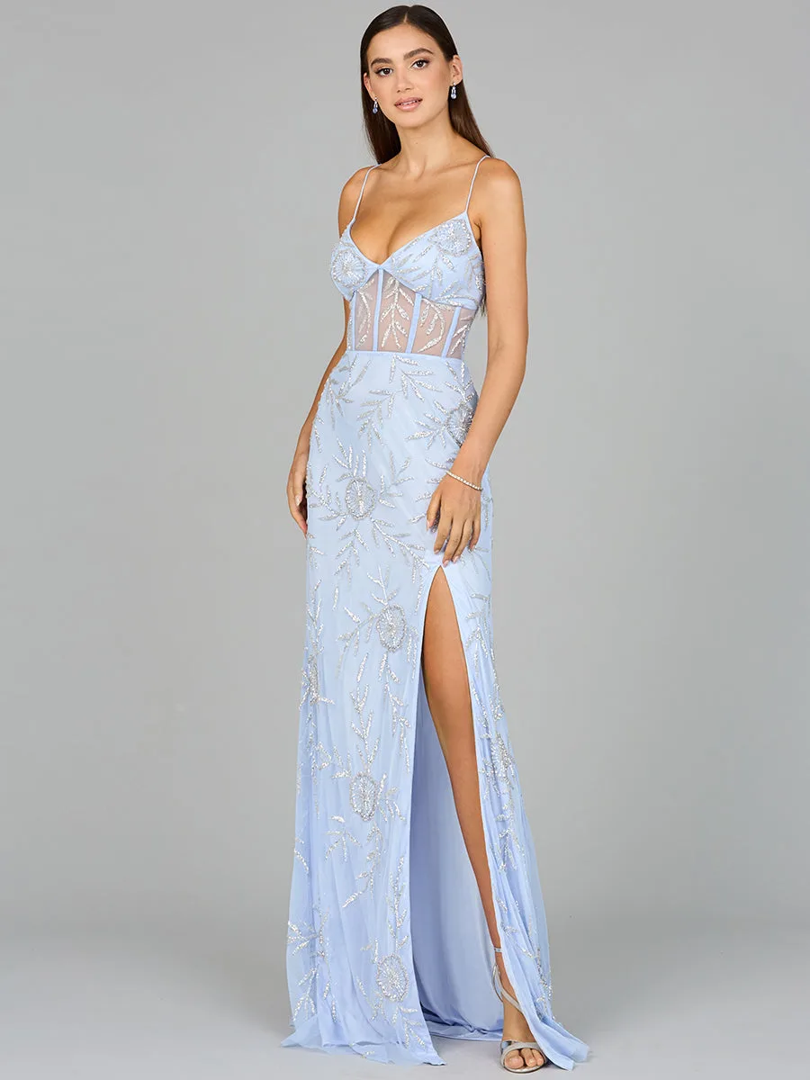 Corset Dress with Straps by Lara New York — style 9951 in Periwinkle/Silver