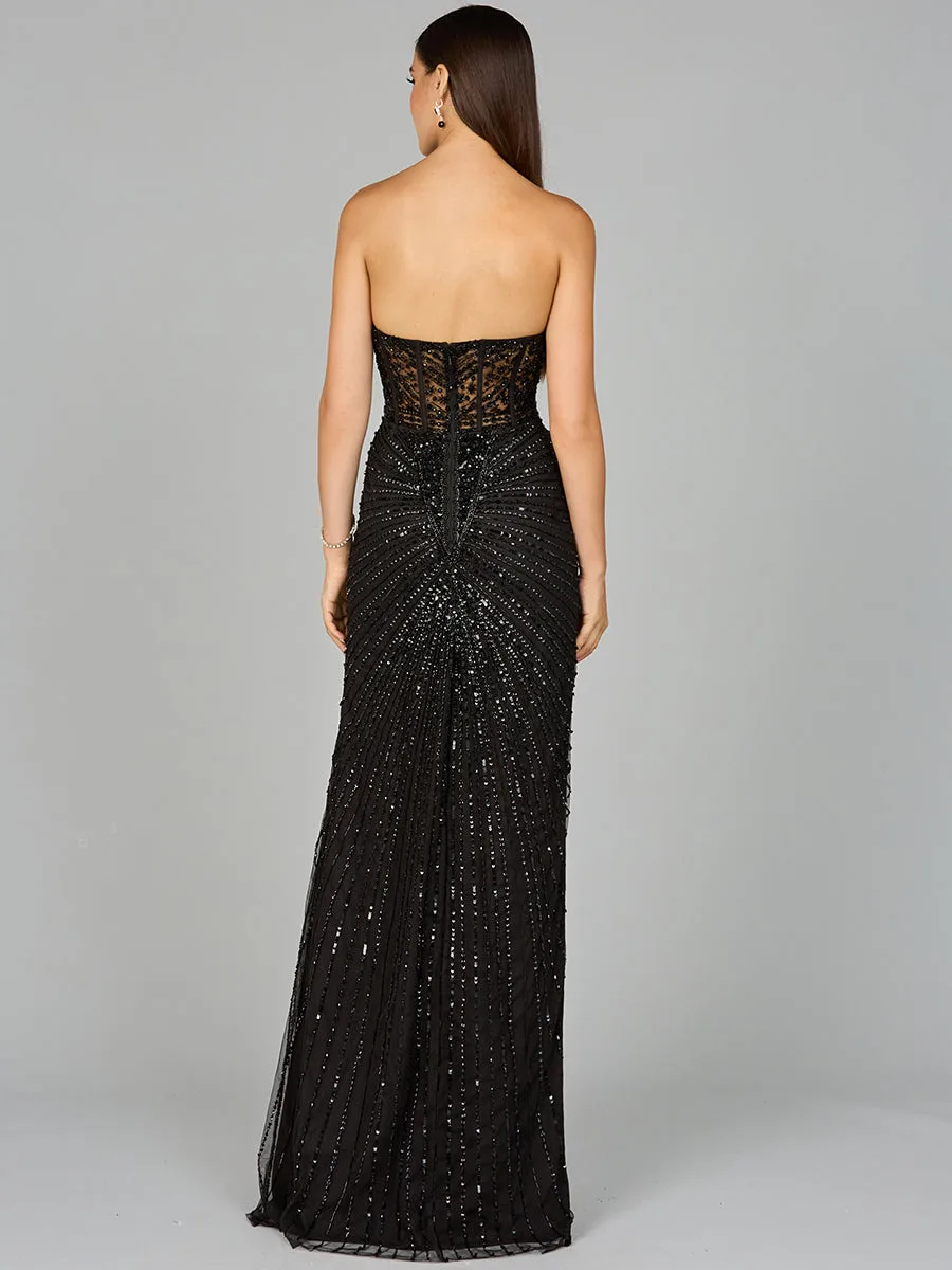 Embellished Strapless Gown with Slit by Lara New York — style 9953