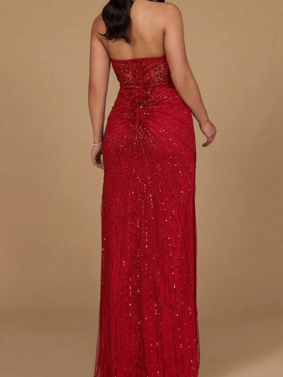Embellished Strapless Gown with Slit by Lara New York — style 9953