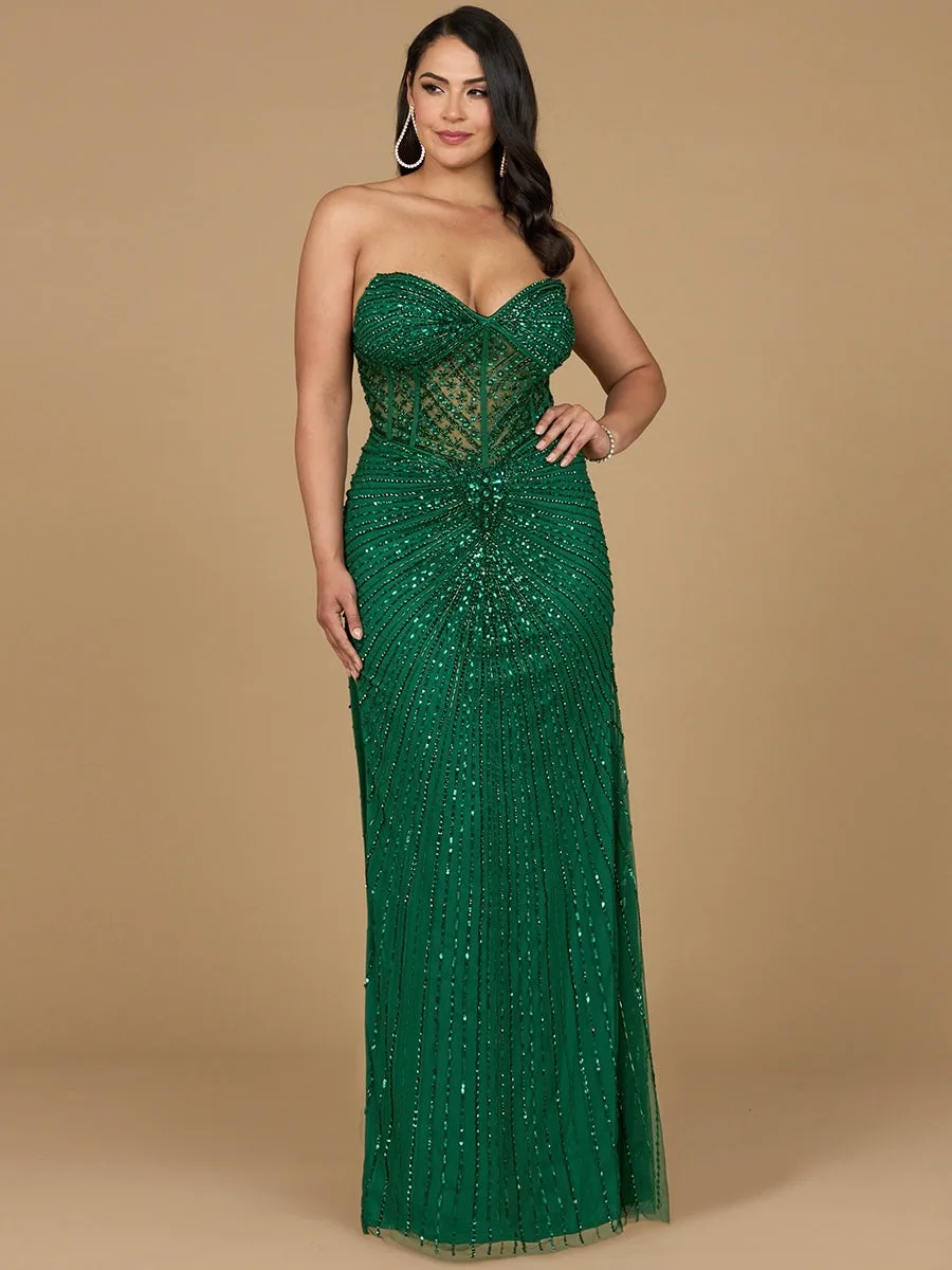 Embellished Strapless Gown with Slit by Lara New York — style 9953 in Emerald