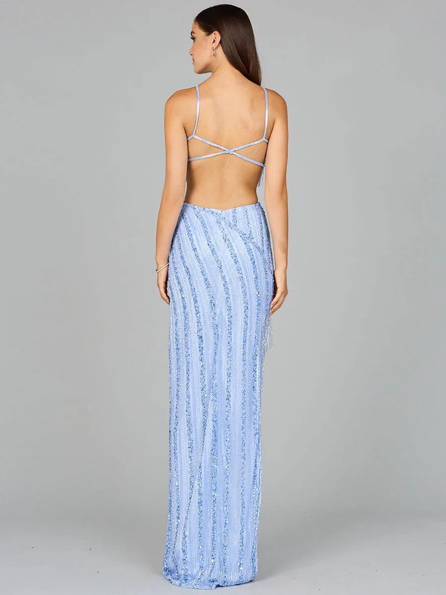 Cutout Beaded Gown with Fringes by Lara New York — style 9957