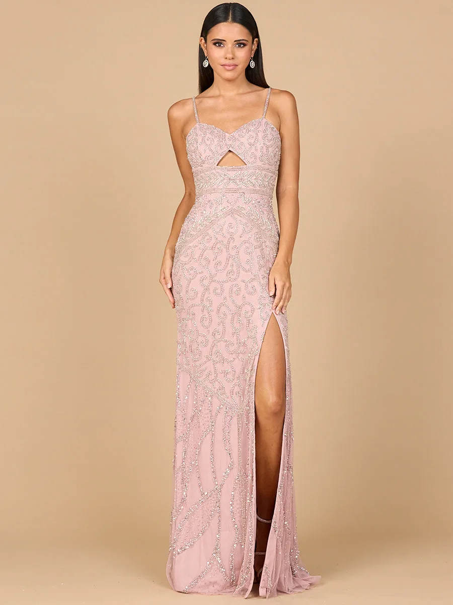 Embellished Gown with Slit And Low Back by Lara New York — style 9959 in Cashmere