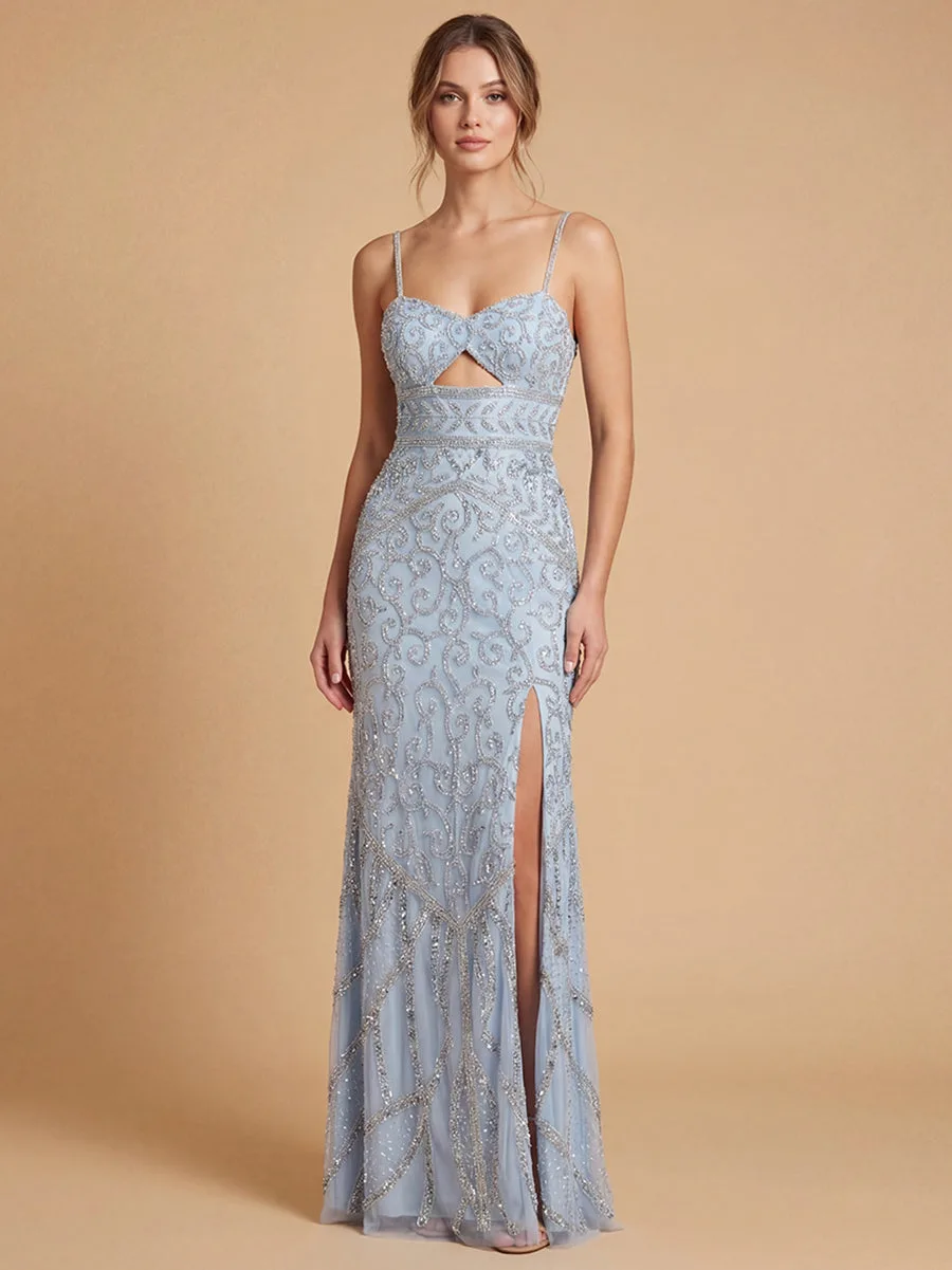 Embellished Gown with Slit And Low Back by Lara New York — style 9959 in Periwinkle