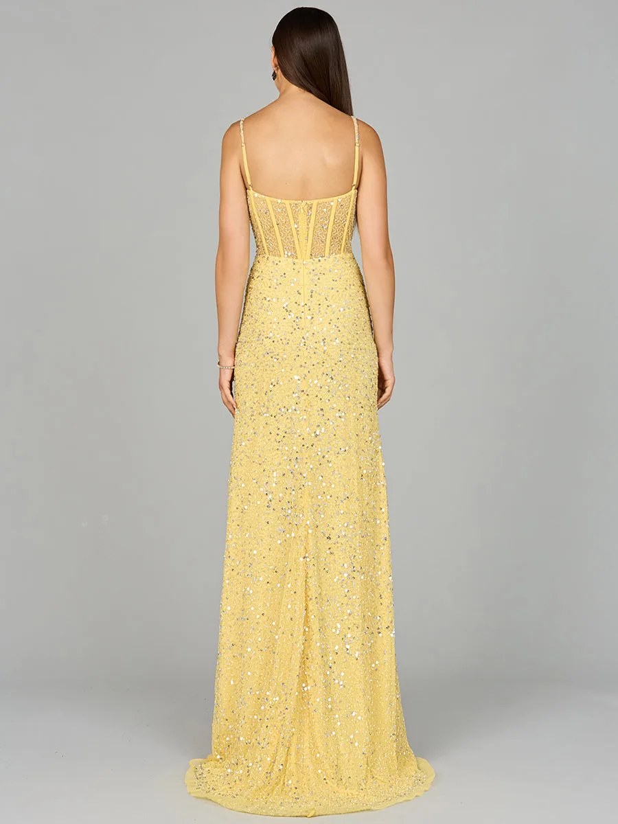 Elegant Corset Gown with Slit by Lara New York — style 9960