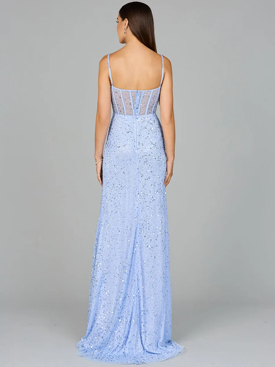 Elegant Corset Gown with Slit by Lara New York — style 9960