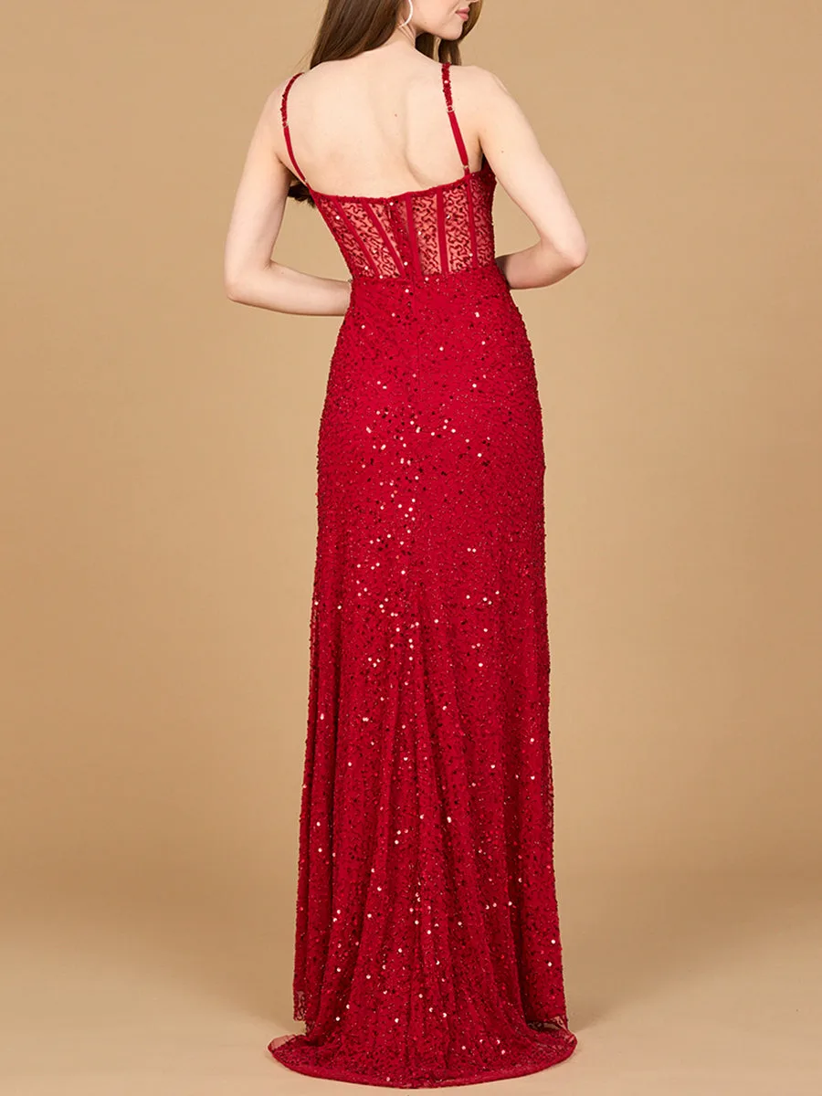 Elegant Corset Gown with Slit by Lara New York — style 9960