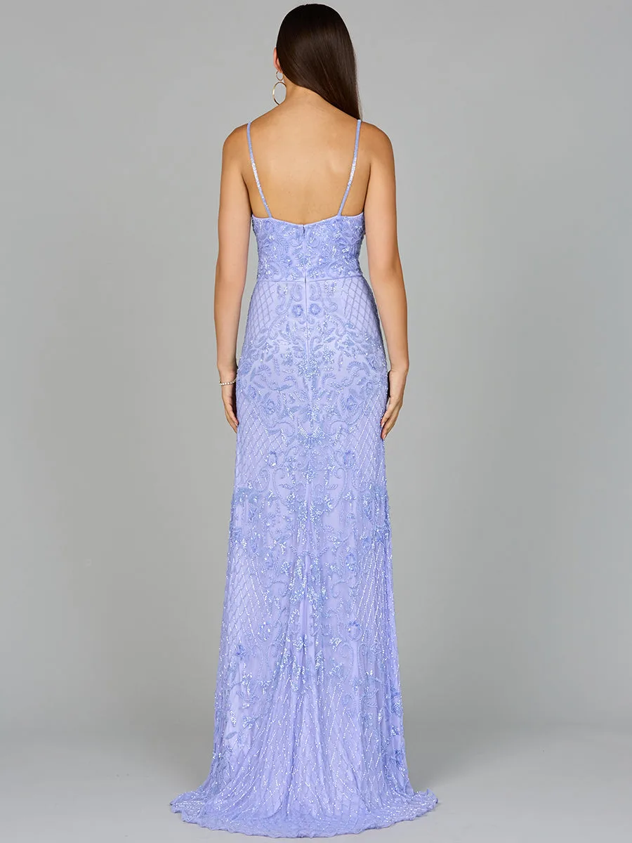 Body Con V-Neck Beaded Gown by Lara New York — style 9961