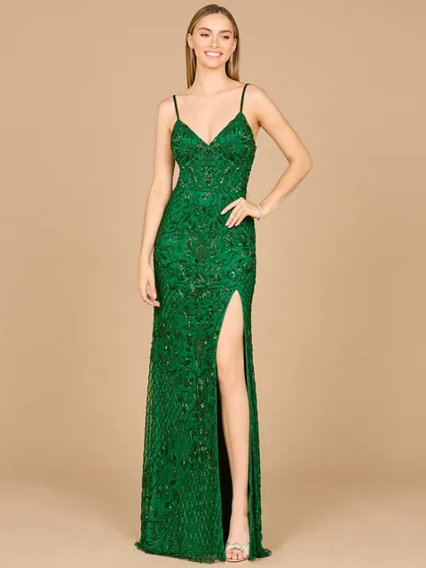 Body Con V-Neck Beaded Gown