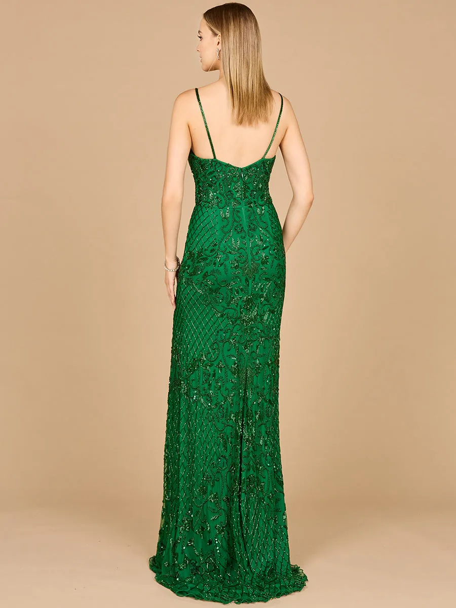 Body Con V-Neck Beaded Gown by Lara New York — style 9961
