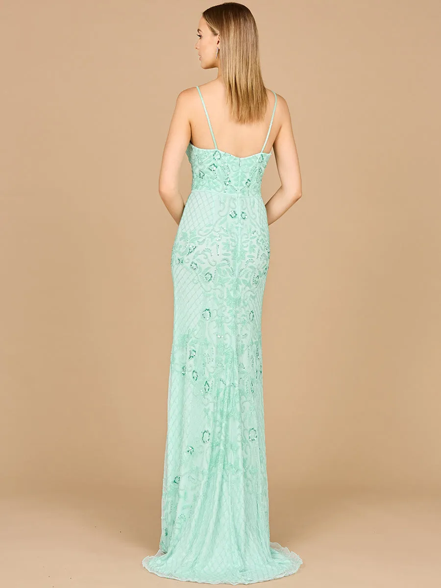 Body Con V-Neck Beaded Gown by Lara New York — style 9961
