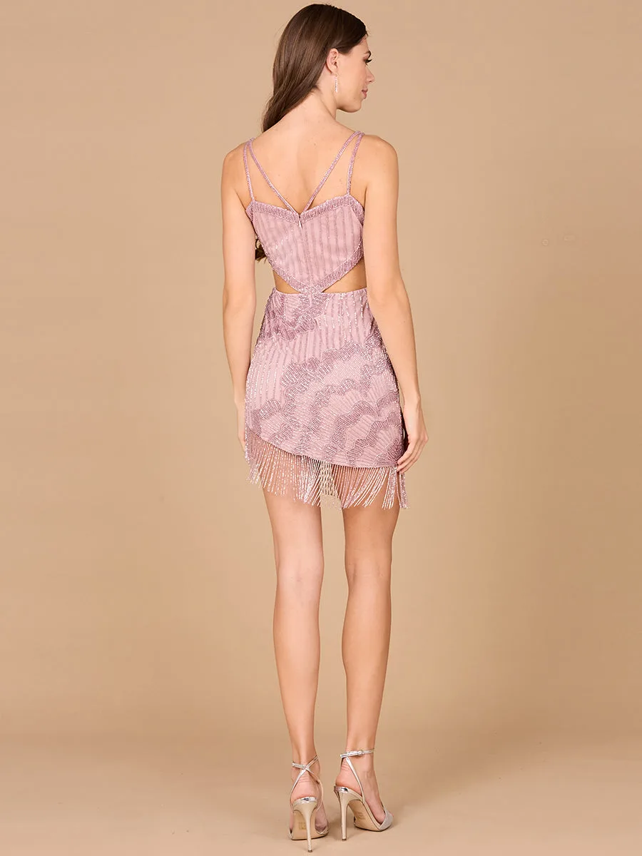 Asymmetrical Cocktail Fringe Dress by Lara New York — style 9962