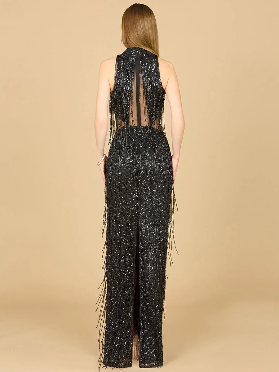 Carrie Fringe Beaded Dress by Lara New York — style 9973
