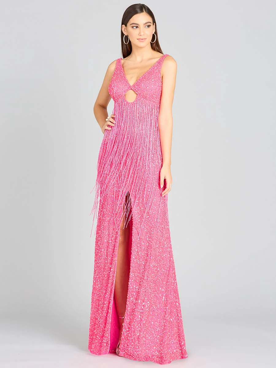 Regan Fringe Sequin Dress by Lara New York — style 9974 in Hot Pink