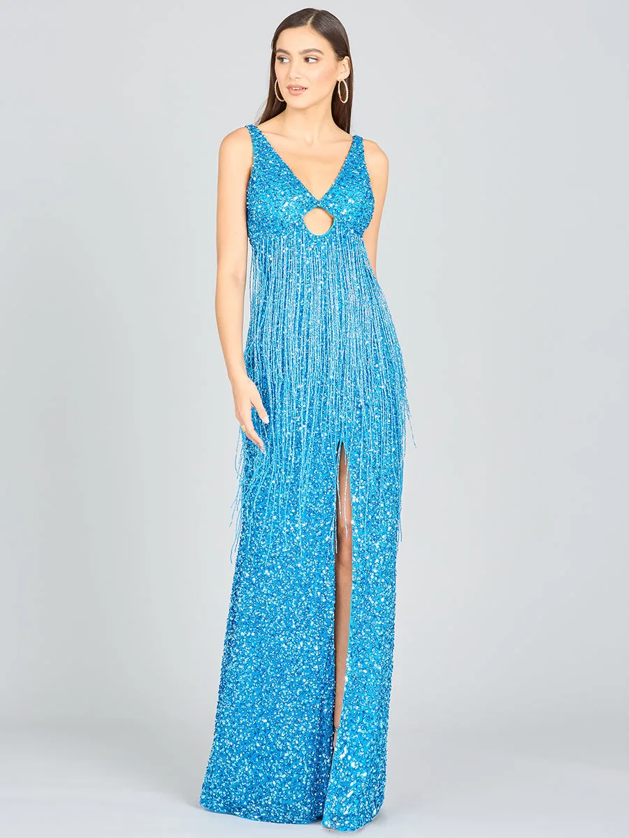 Regan Fringe Sequin Dress by Lara New York — style 9974 in Ocean