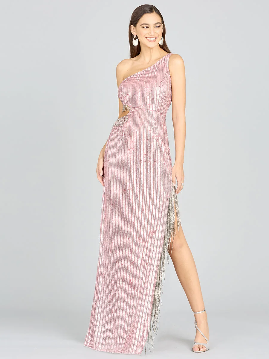 Wendy Beaded Fringe Gown by Lara New York — style 9978 in Cashmere