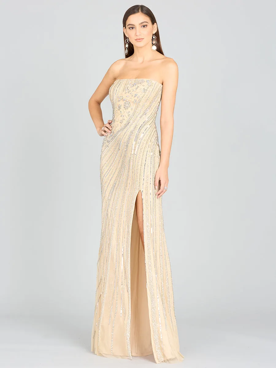 Freddy Strapless Beaded Gown by Lara New York — style 9987 in Nude/Silver
