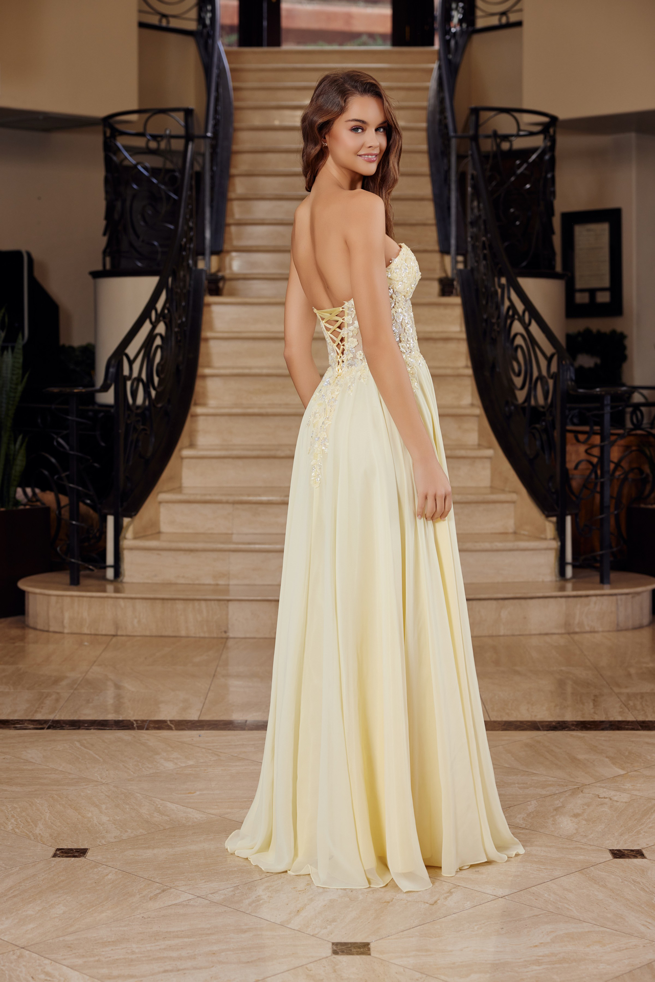 Strapless Applique Corset with Chiffon Skirt Dress — Nox Anabel C1617