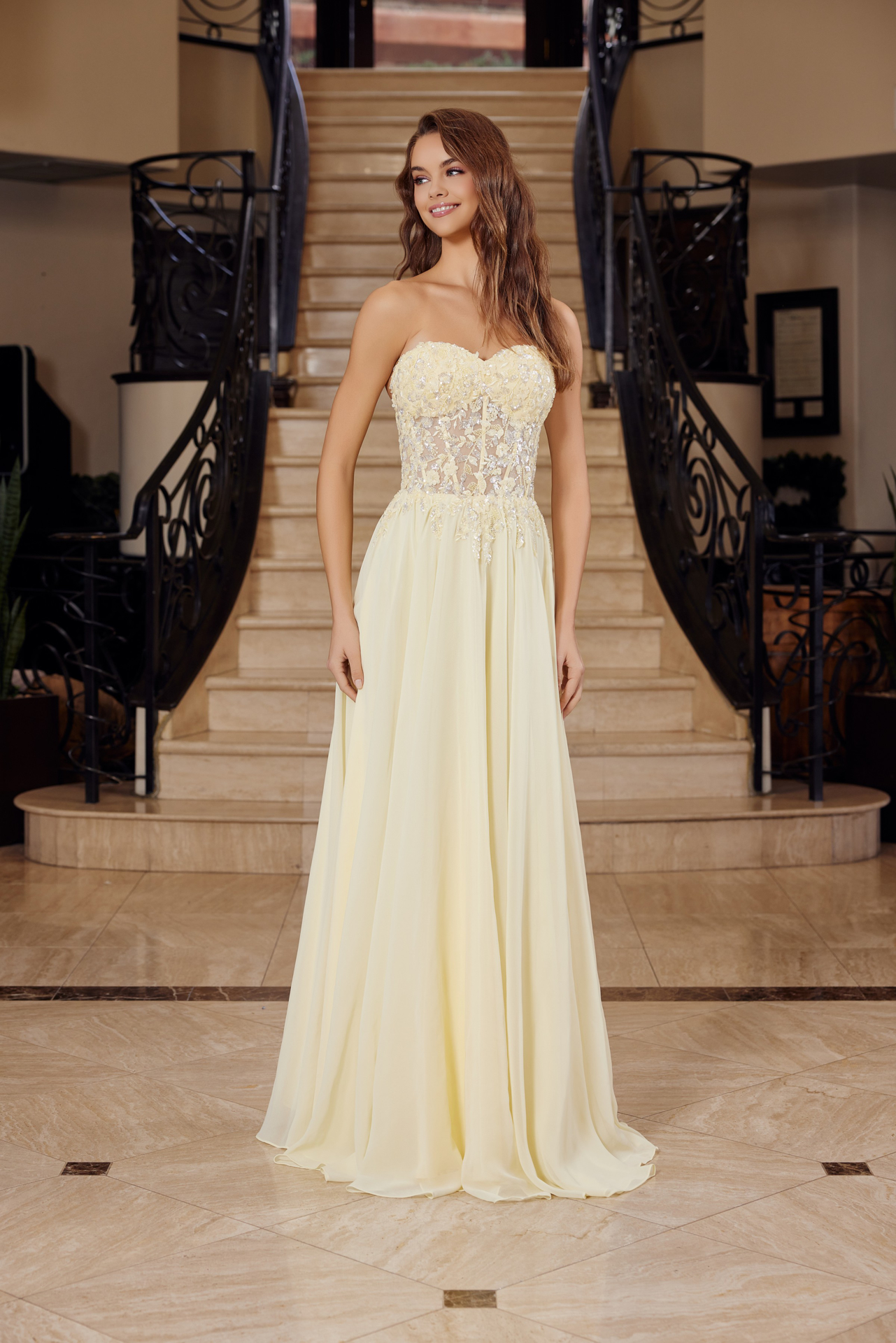Strapless Applique Corset with Chiffon Skirt Dress — Nox Anabel C1617