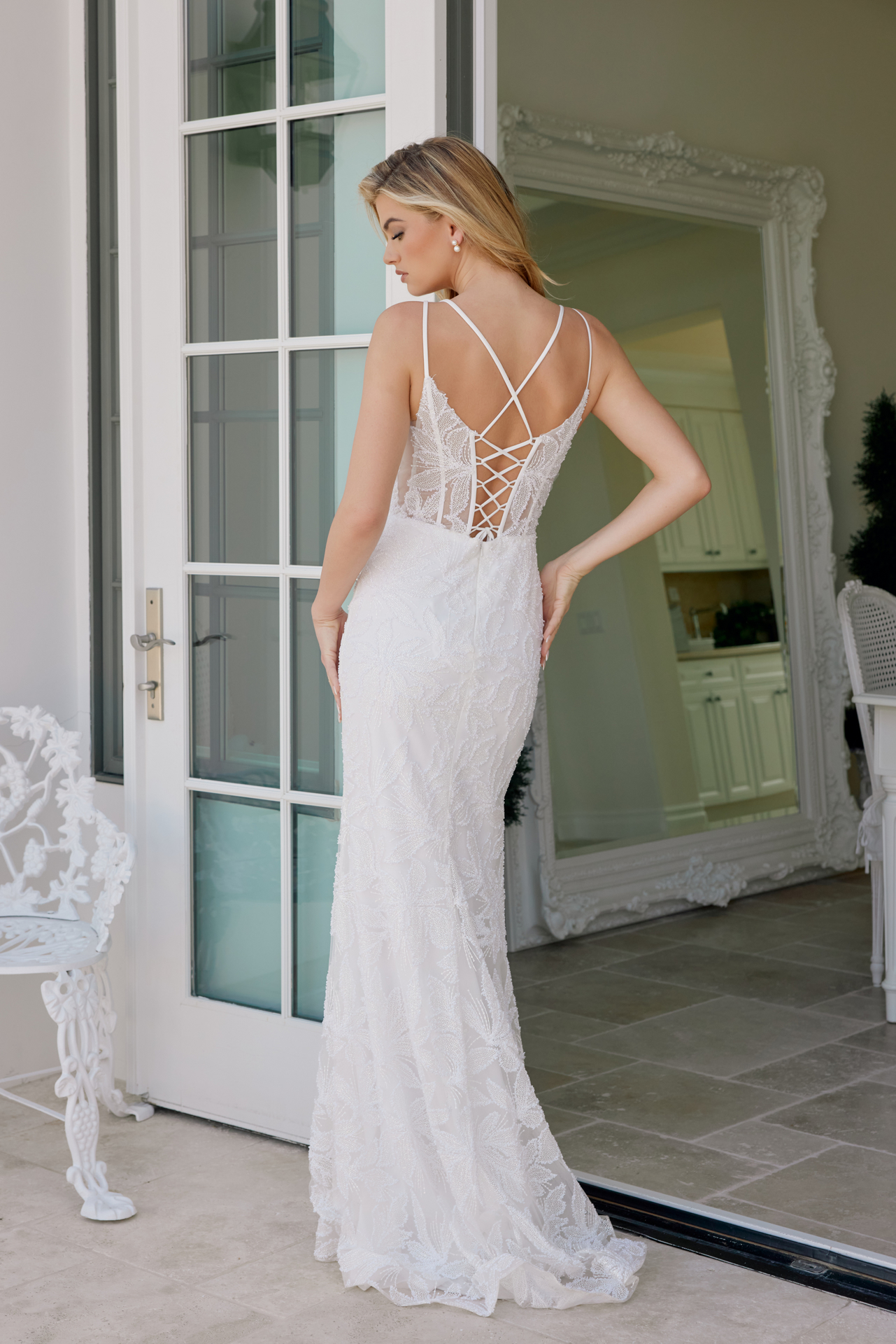 Beaded Floral Applique Dress With Detachable Skirt — Nox Anabel C1628W