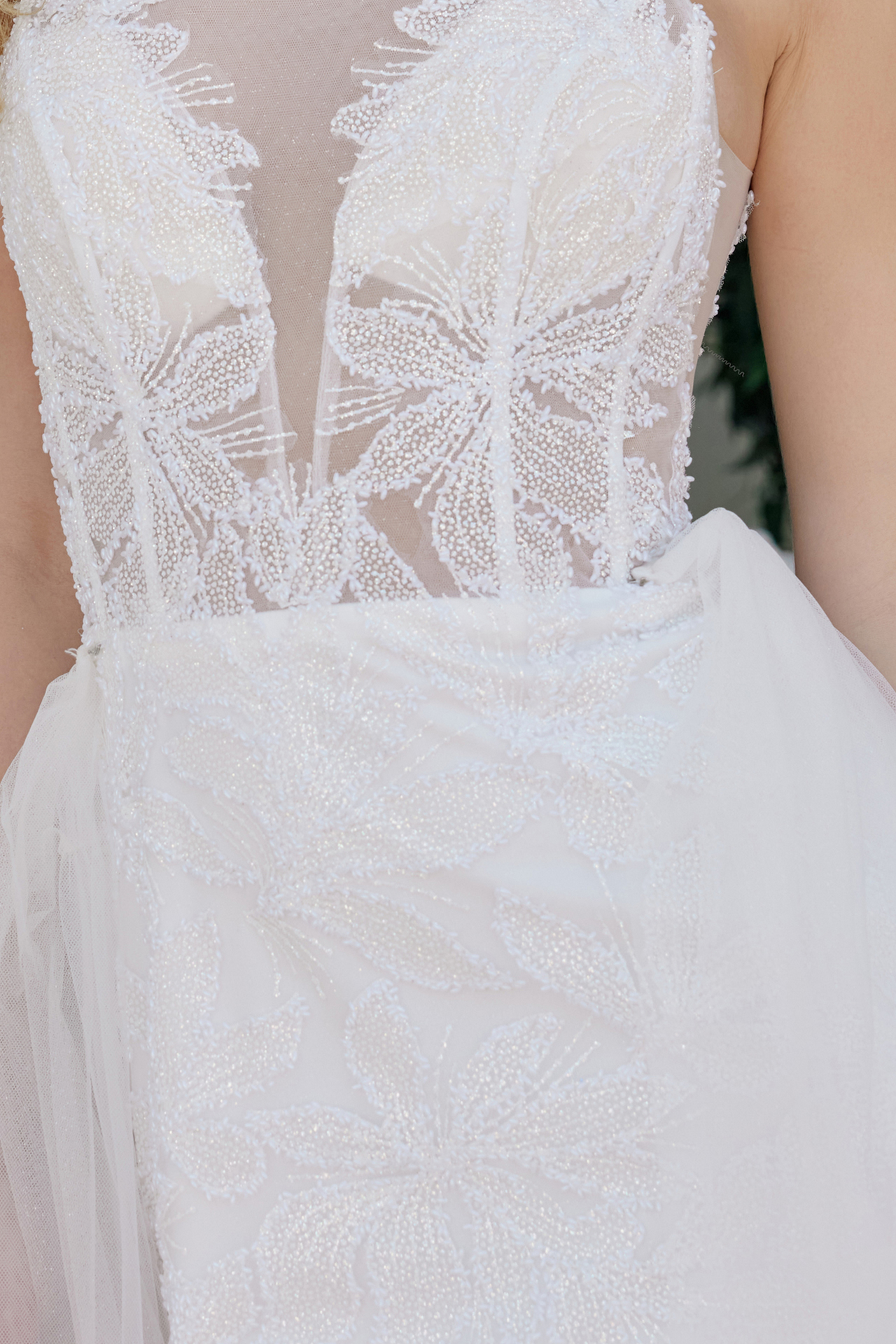Beaded Floral Applique Dress With Detachable Skirt — Nox Anabel C1628W