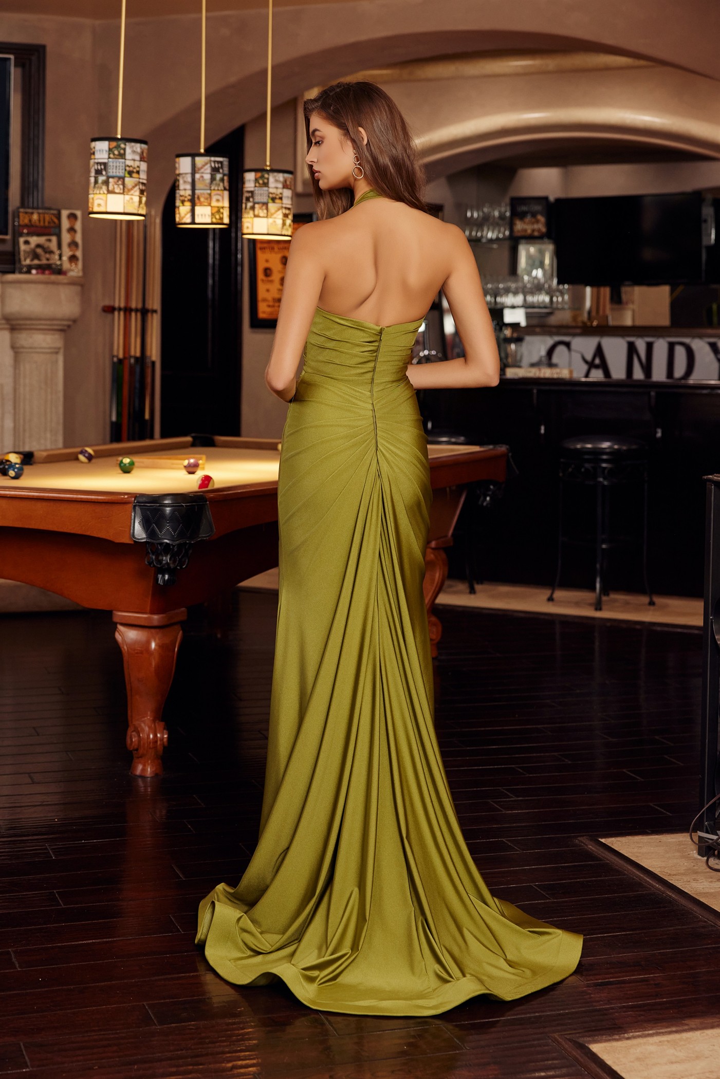 Fitted Jersey Halter Top Sweetheart Neckline Thigh High Slit — Nox Anabel C1851