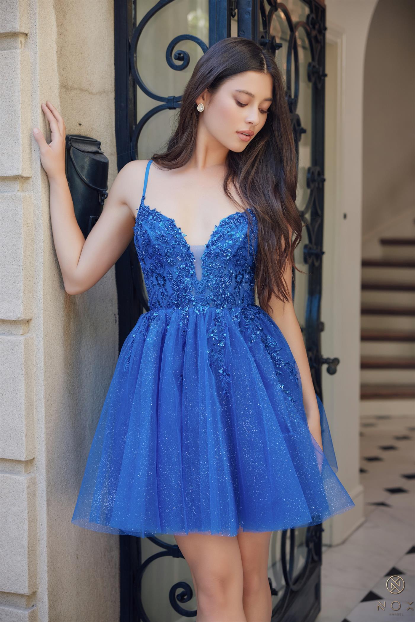 Glitters Short Spaghetti Straps A-line Dress lace- up!