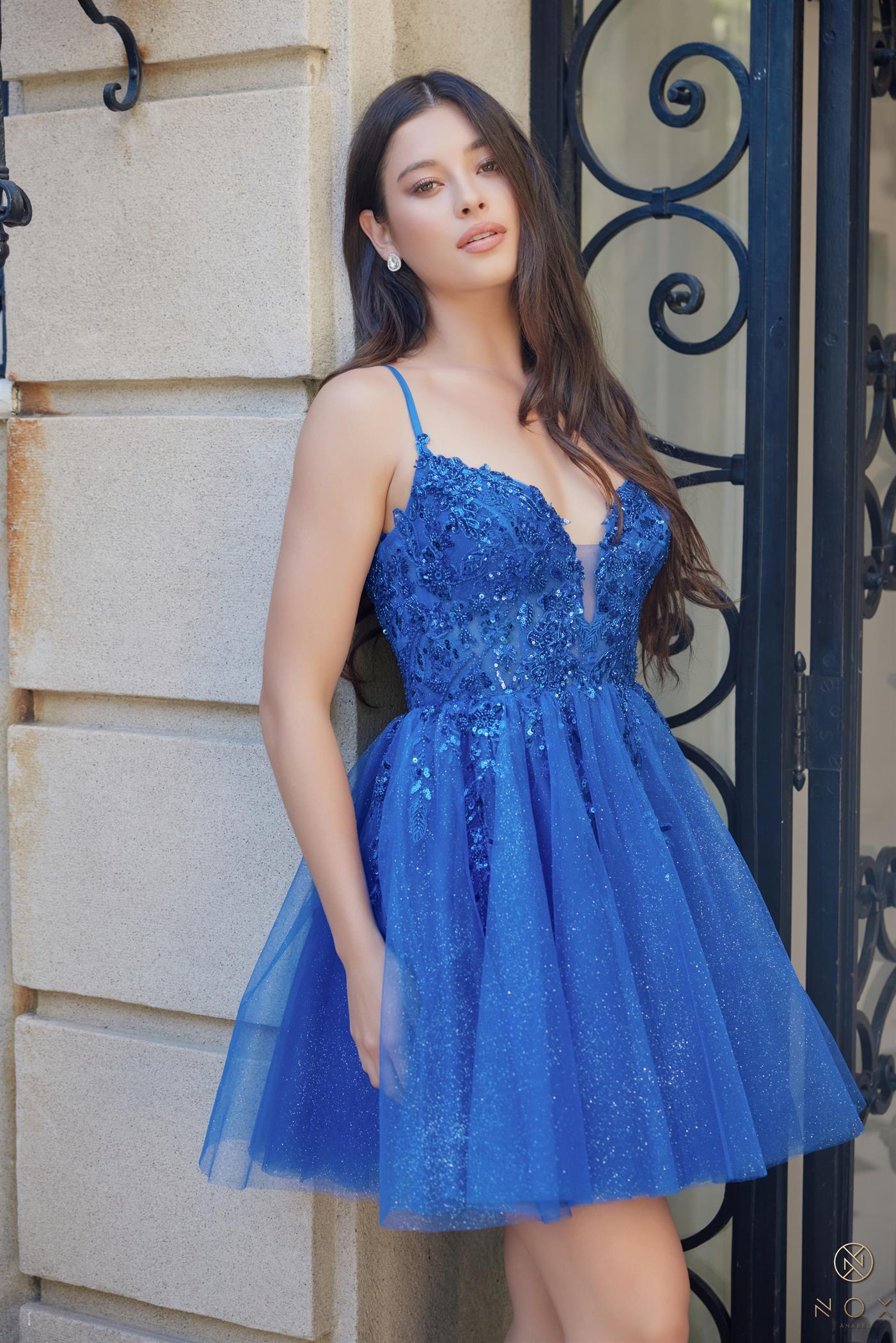 Glitters Short Spaghetti Straps A-line Dress lace- up! — Nox Anabel E902