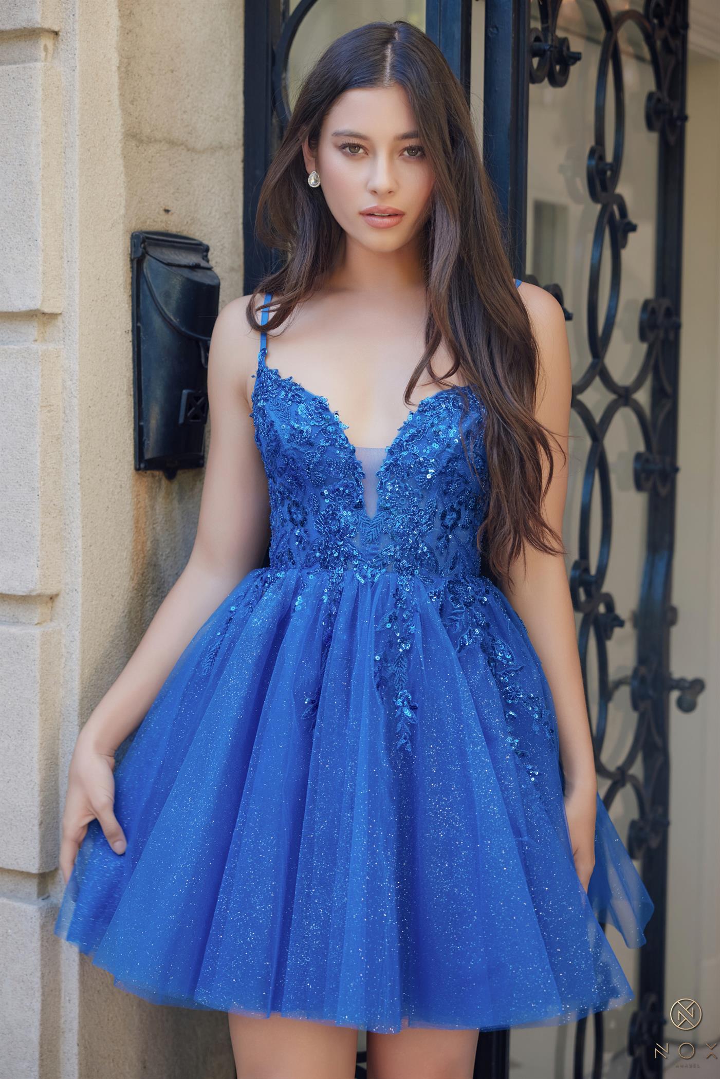 Glitters Short Spaghetti Straps A-line Dress lace- up! — Nox Anabel E902