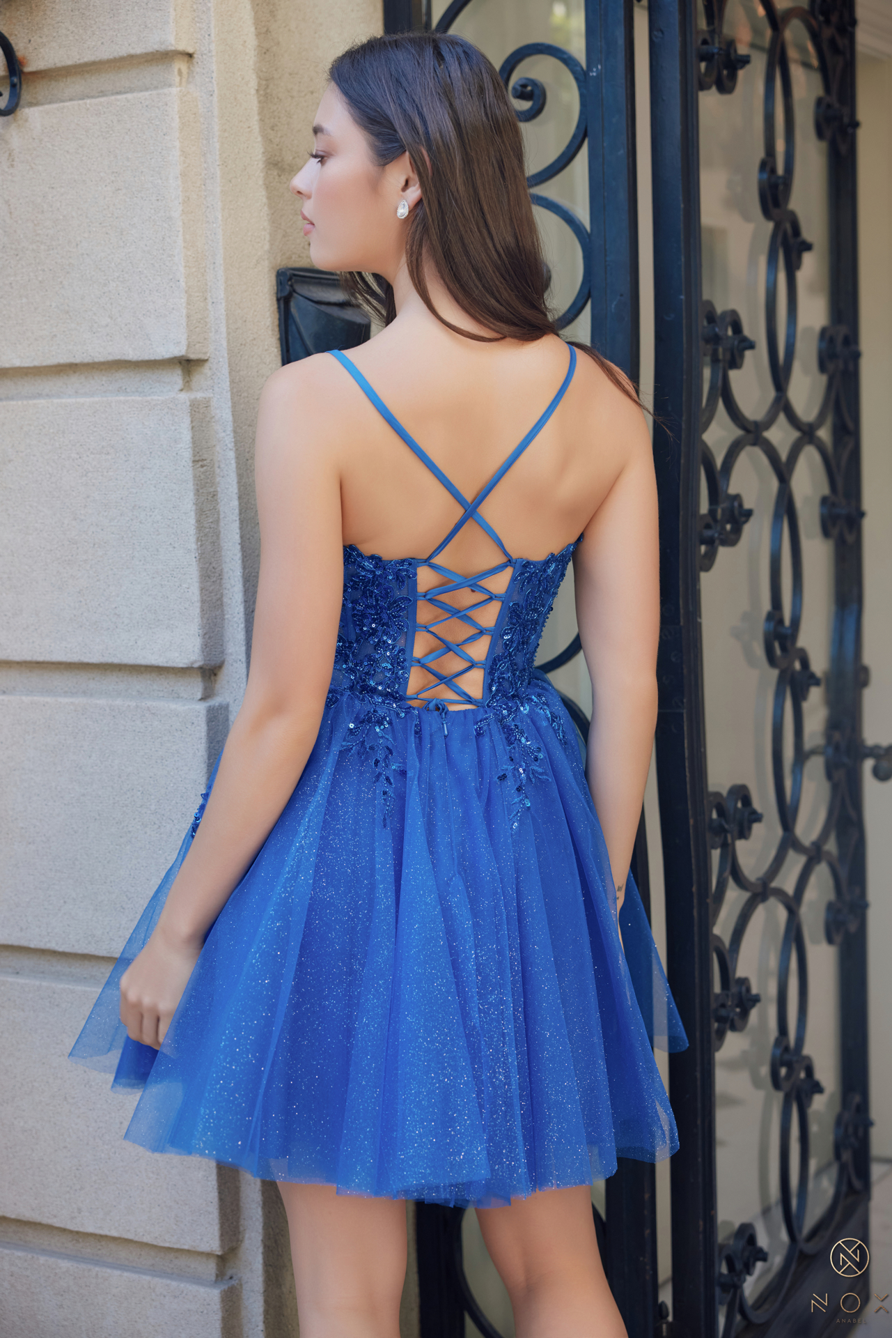 Glitters Short Spaghetti Straps A-line Dress lace- up! — Nox Anabel E902