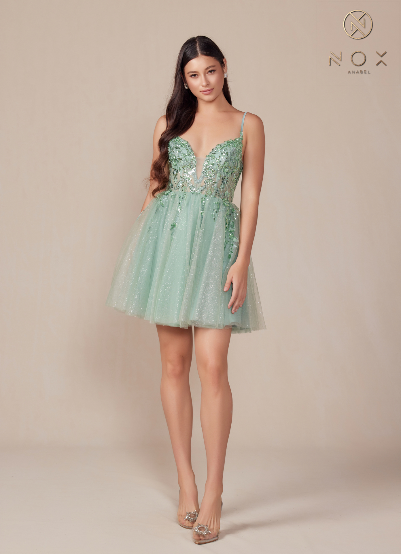 Glitters Short Spaghetti Straps A-line Dress lace- up! — Nox Anabel E902