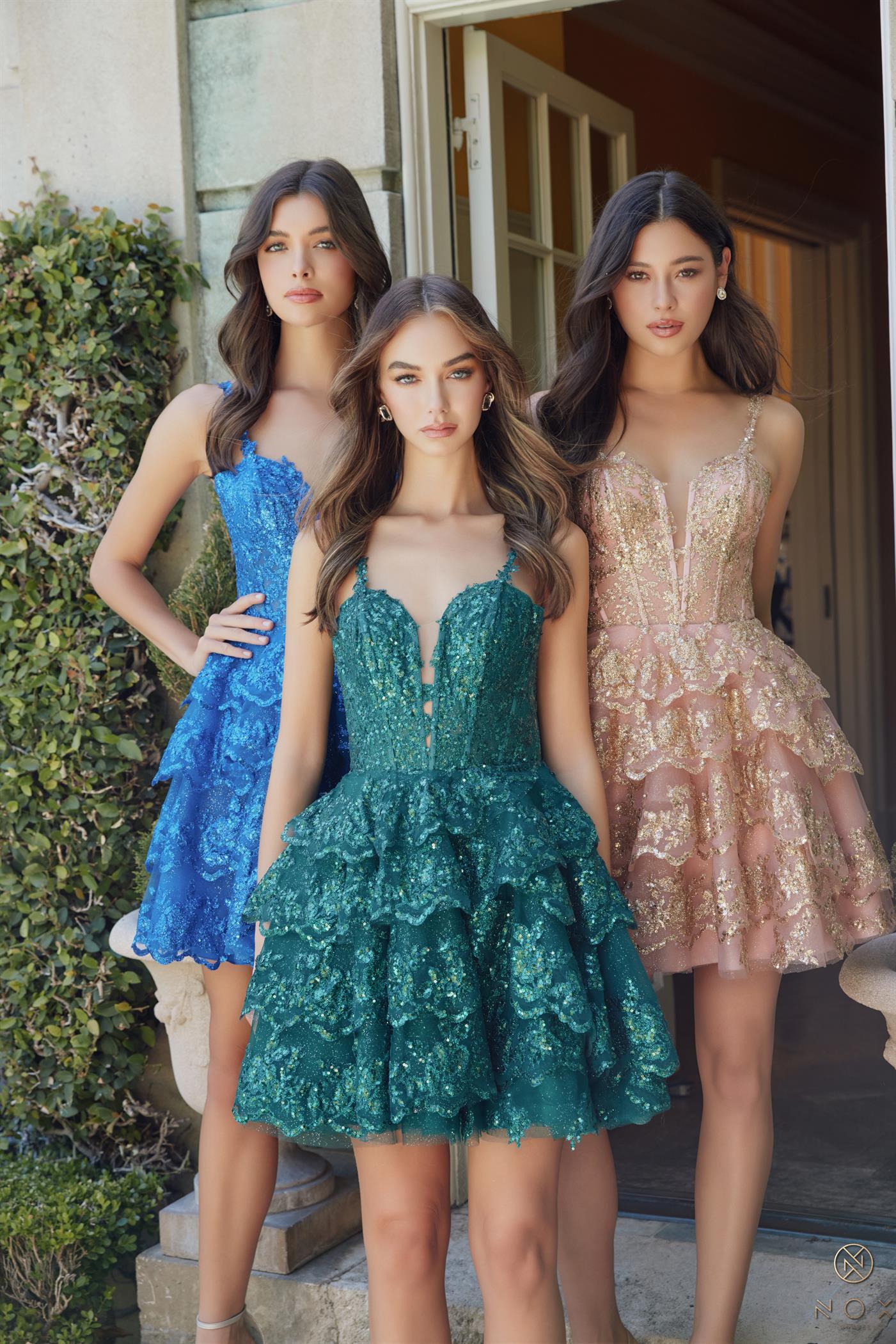 Fit and Flair Glitter multi-layered skirt thin straps Dress — Nox Anabel E914