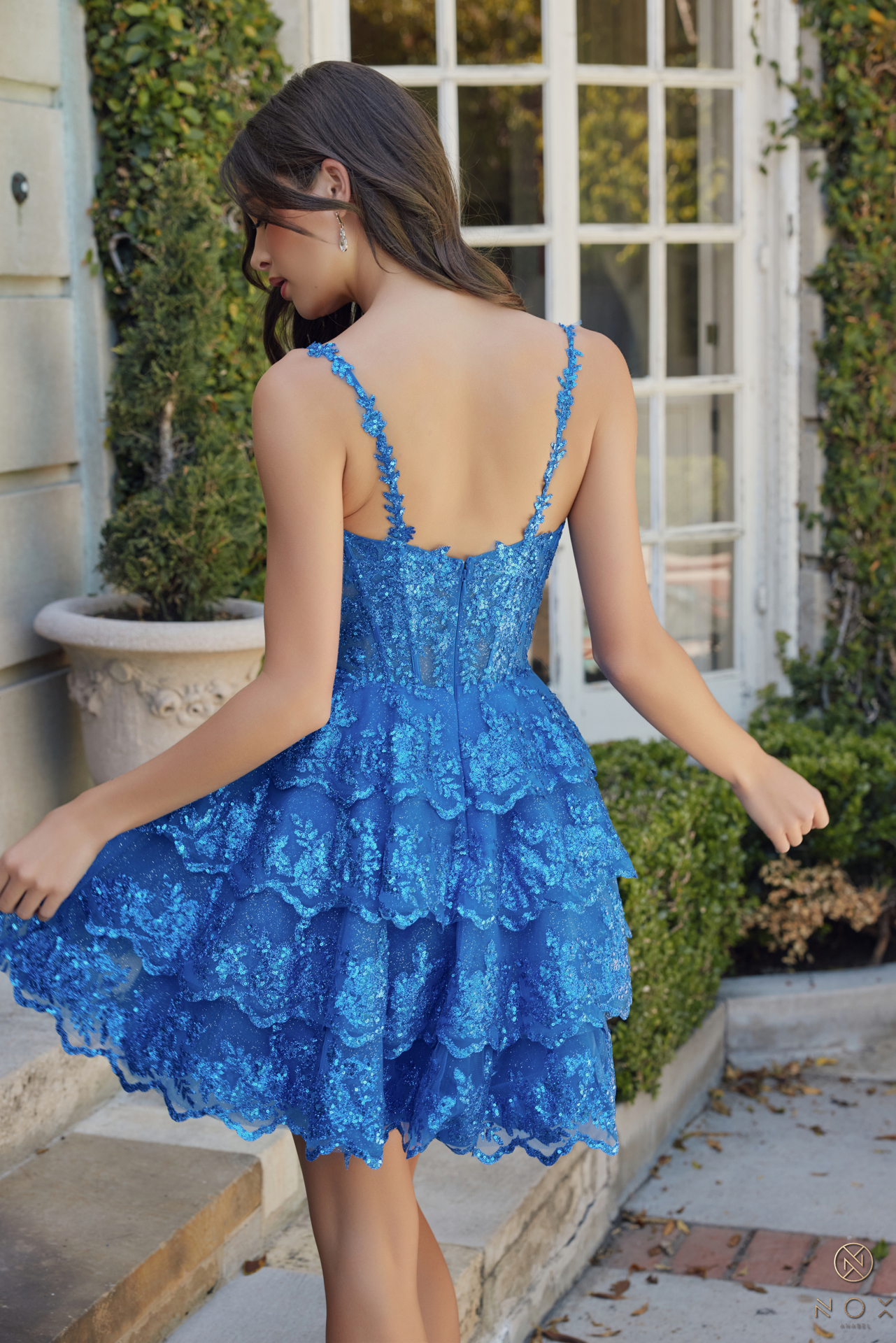 Fit and Flair Glitter multi-layered skirt thin straps Dress — Nox Anabel E914
