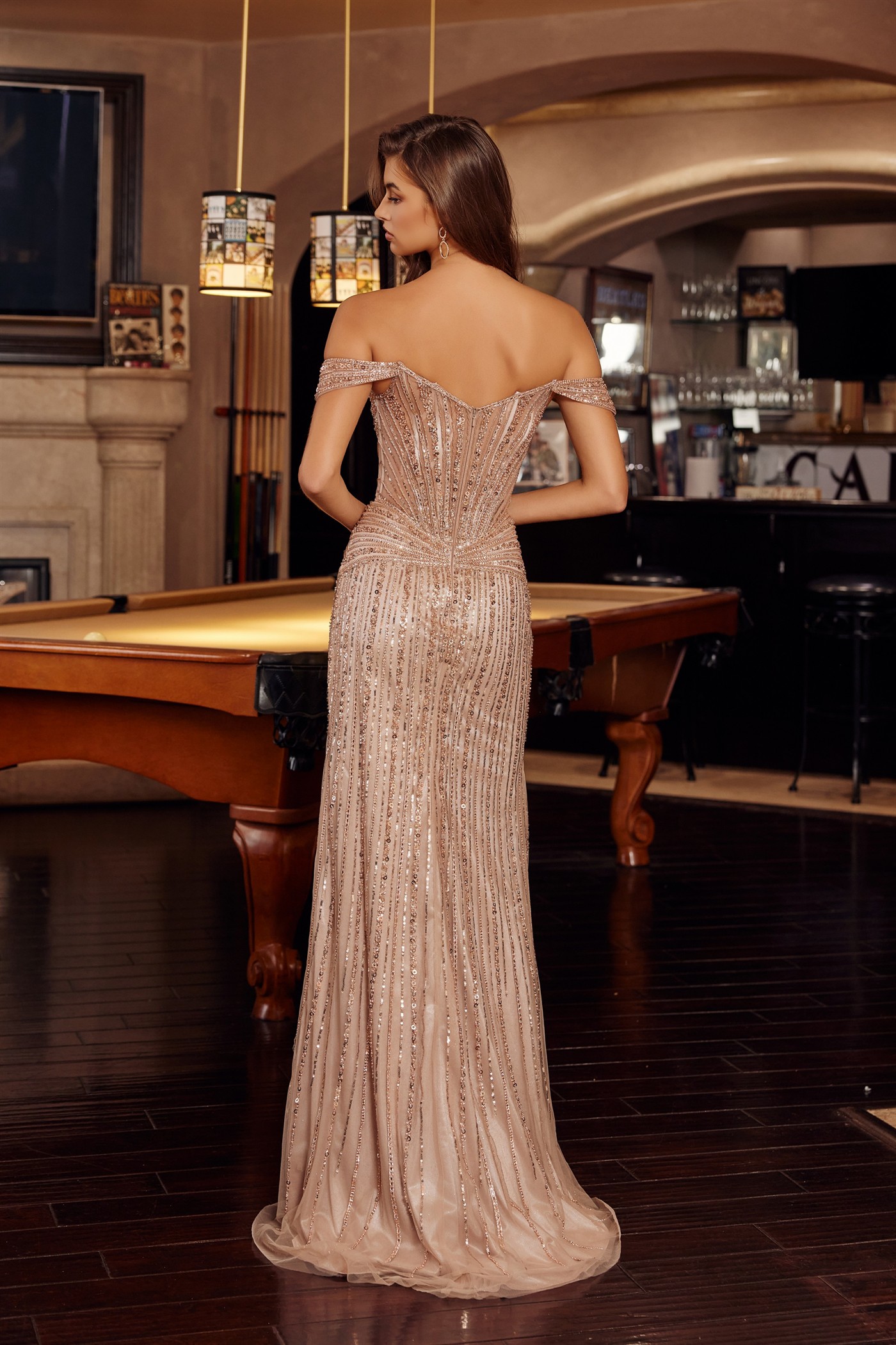Stunning Full Sequined Beaded Applique V Neckiline — Nox Anabel F1728