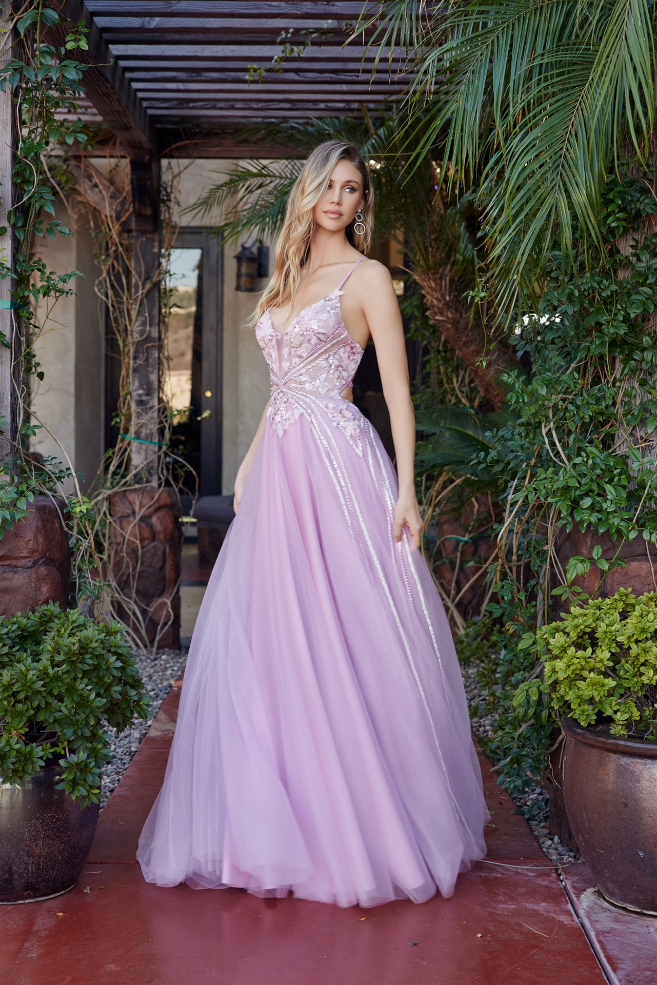 Long Tulle Fit and Flare Gown with Plunging V Neckline — Nox Anabel G1795