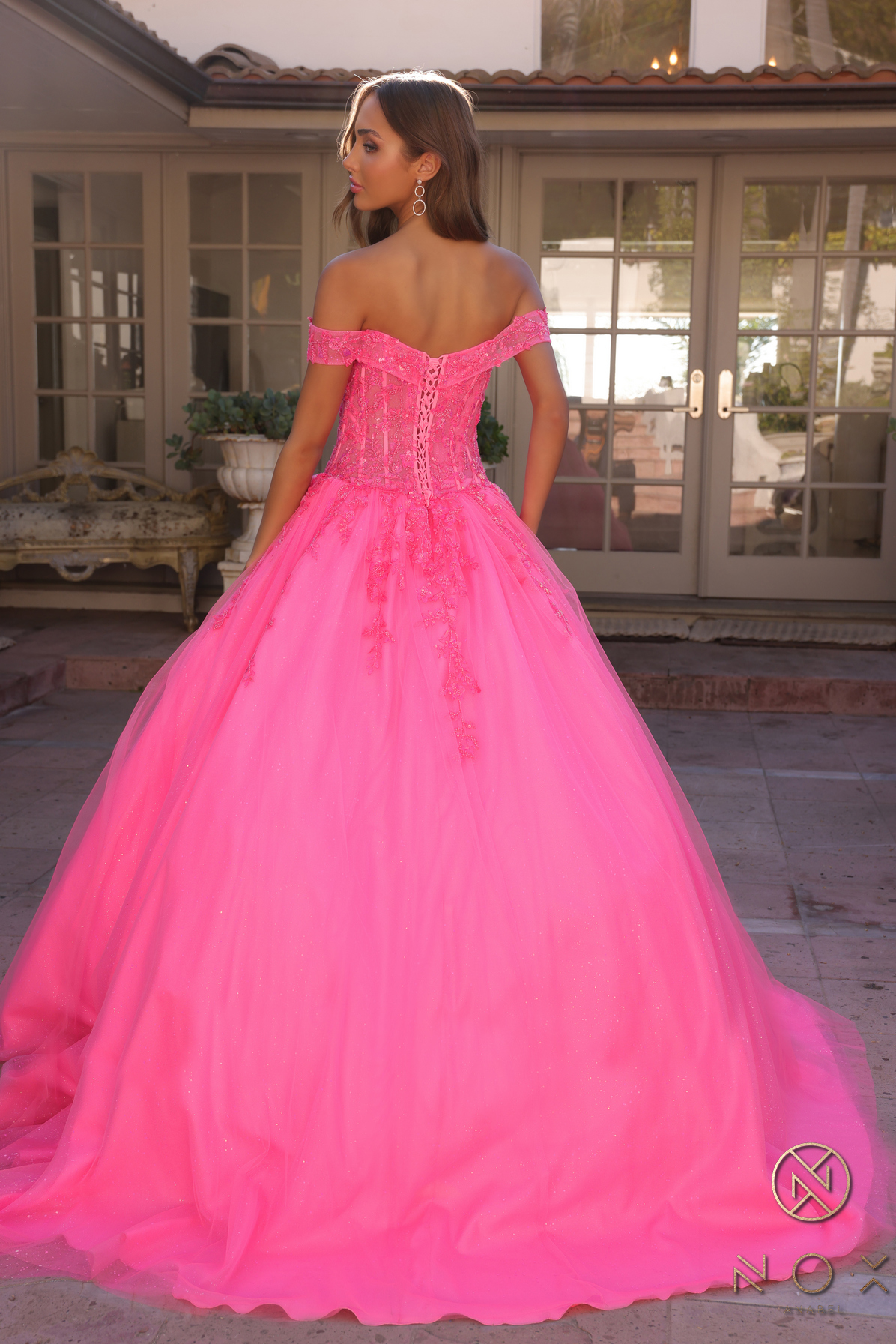 Off-Shoulder Lace Up A-Line Ball Gown — Nox Anabel H1349