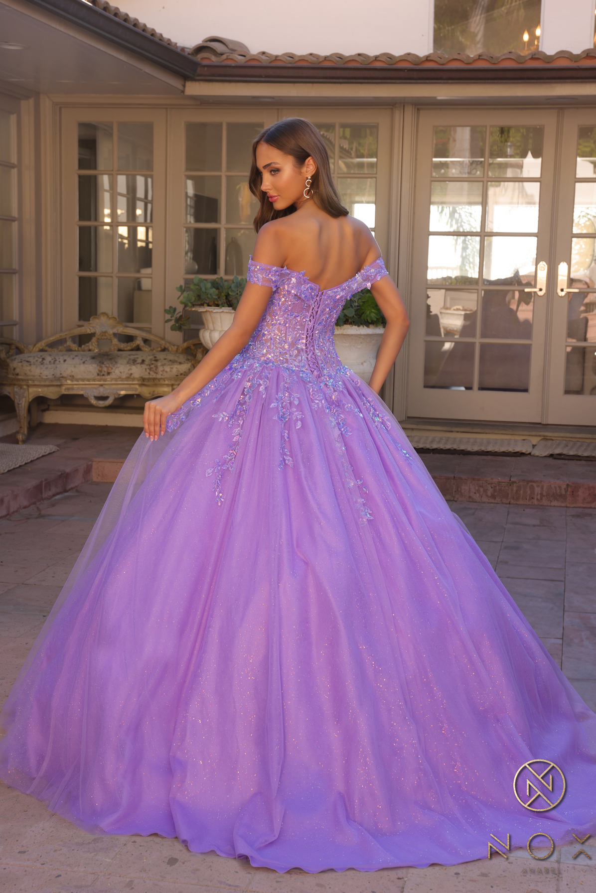 Off-Shoulder Lace Up A-Line Ball Gown — Nox Anabel H1349