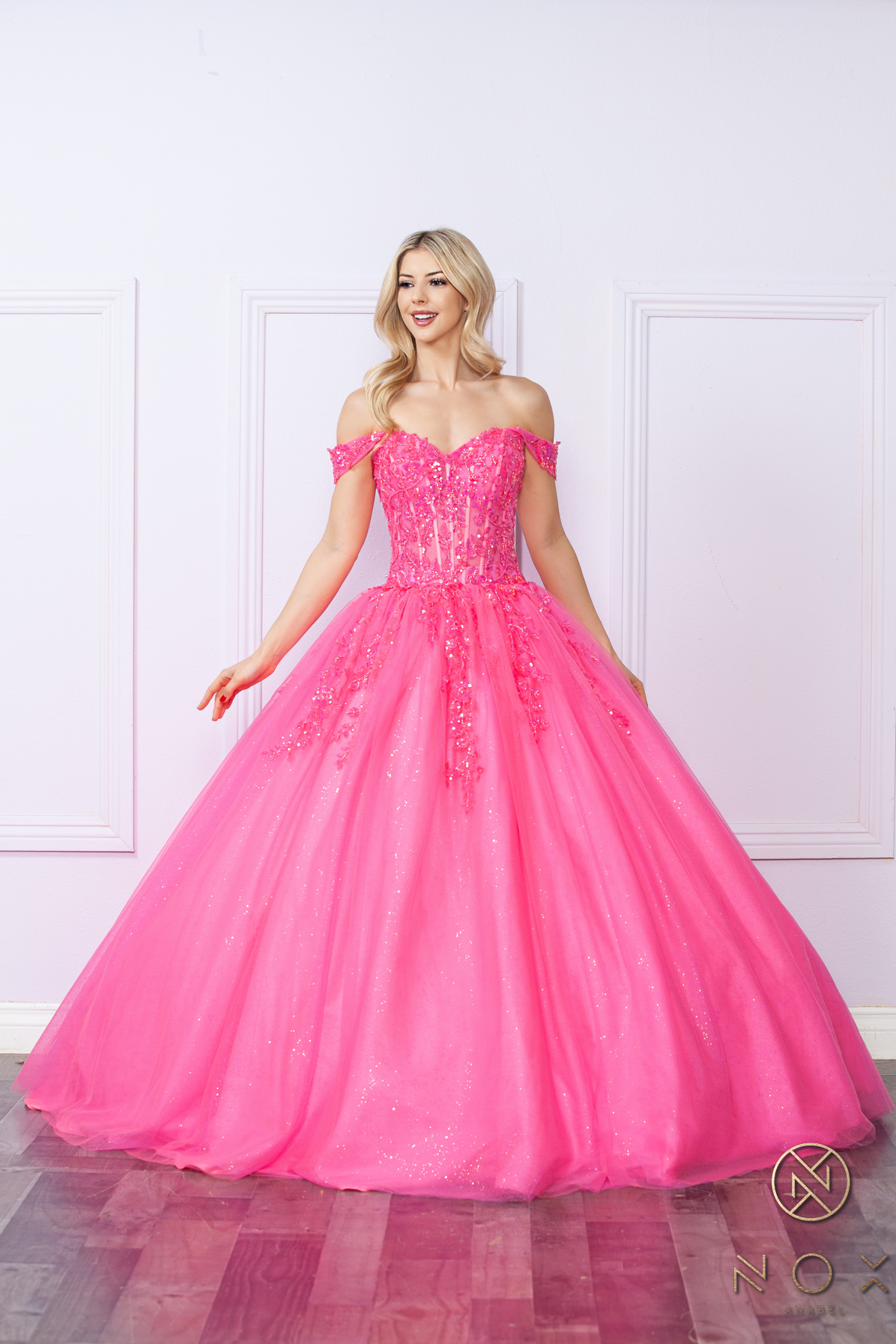 Off-Shoulder Lace Up A-Line Ball Gown — Nox Anabel H1349