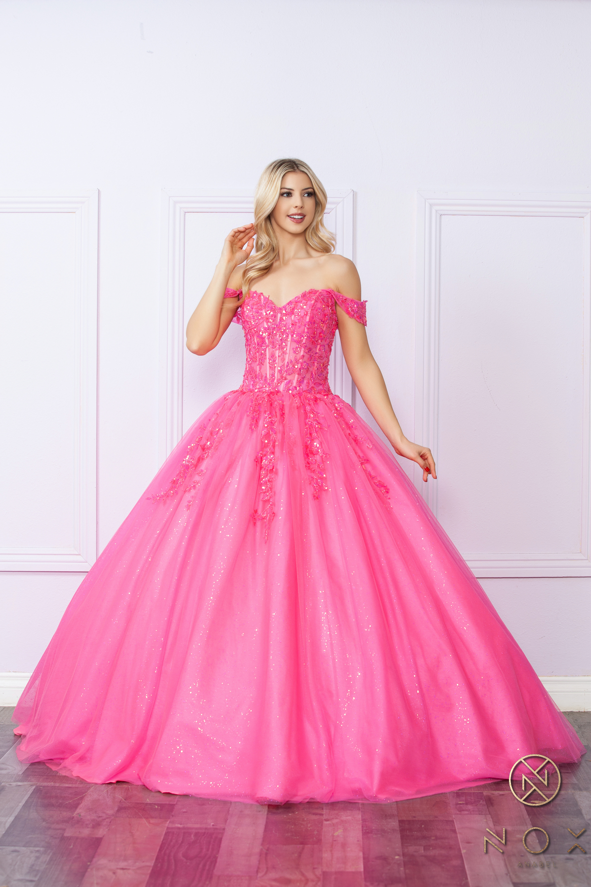 Off-Shoulder Lace Up A-Line Ball Gown — Nox Anabel H1349