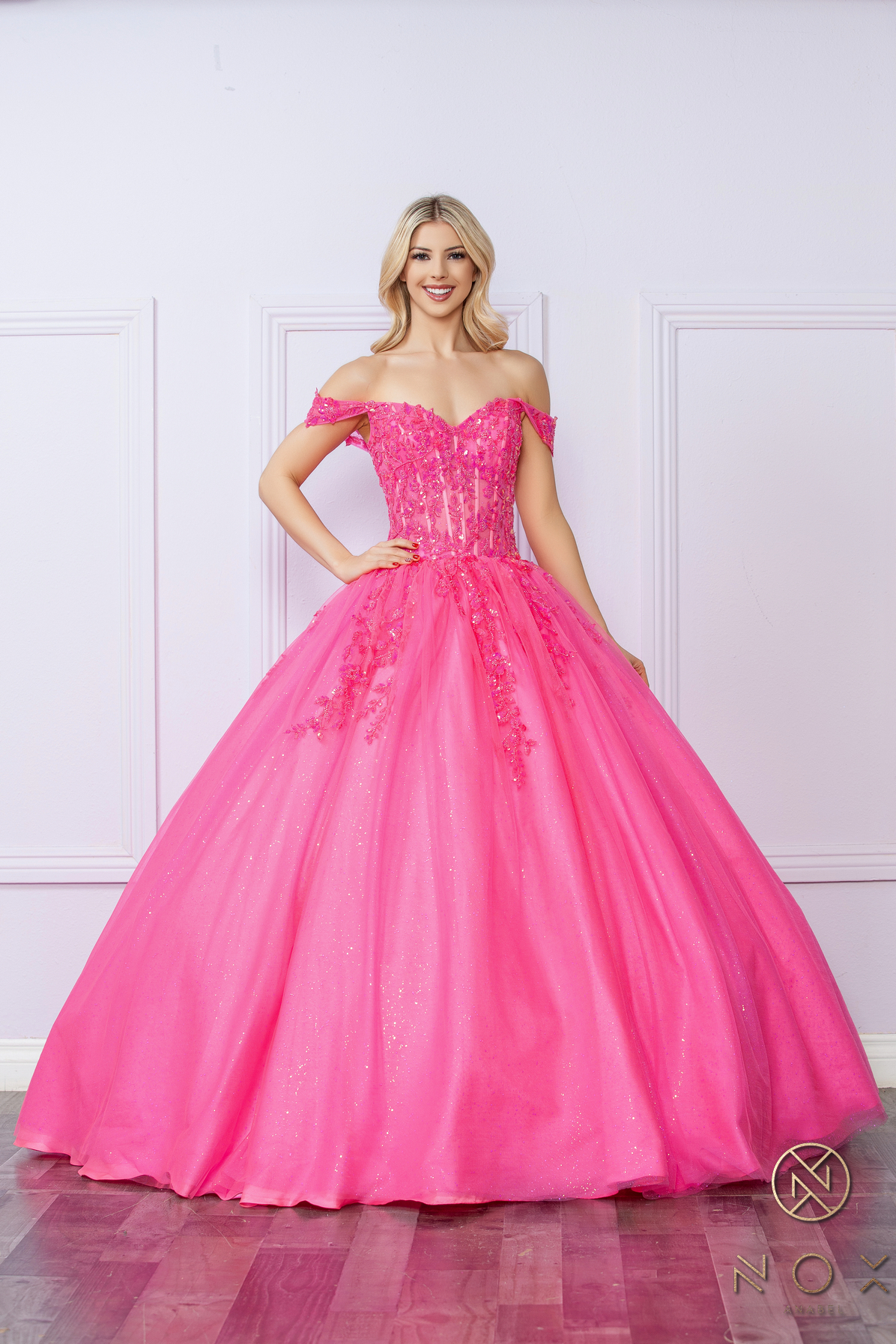 Off-Shoulder Lace Up A-Line Ball Gown — Nox Anabel H1349
