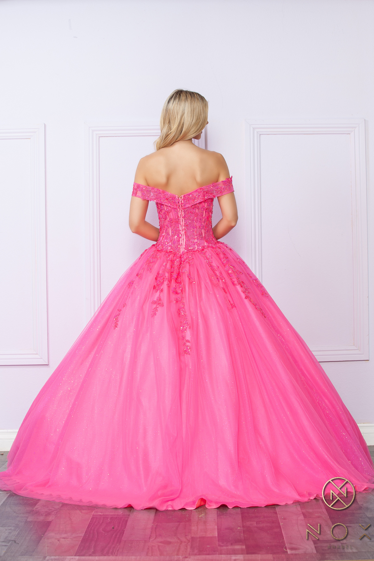 Off-Shoulder Lace Up A-Line Ball Gown — Nox Anabel H1349