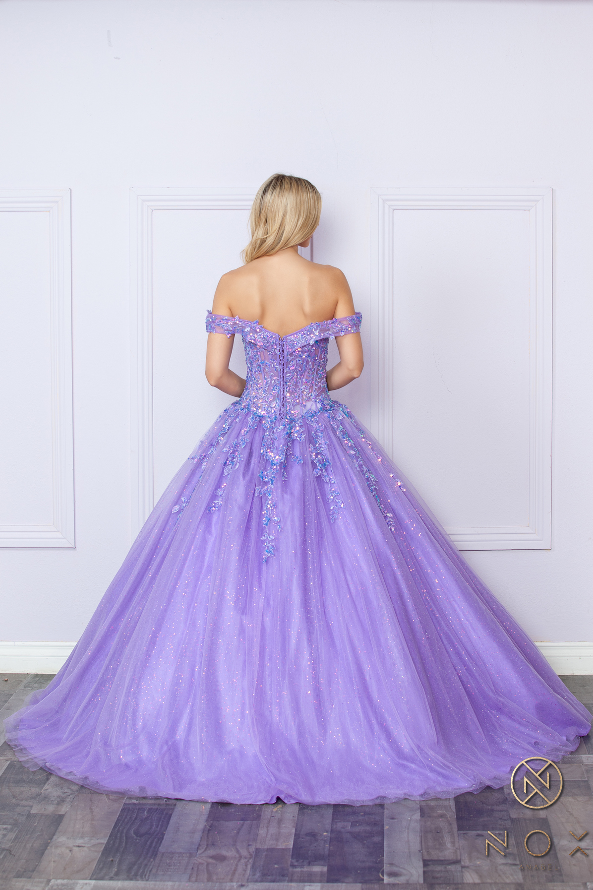 Off-Shoulder Lace Up A-Line Ball Gown — Nox Anabel H1349