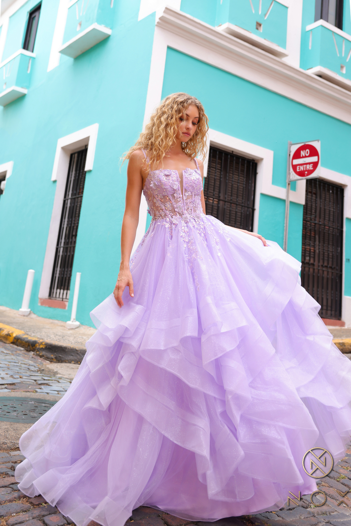 Long A-Line Tiered Layered Tulle Gown — Nox Anabel H1351
