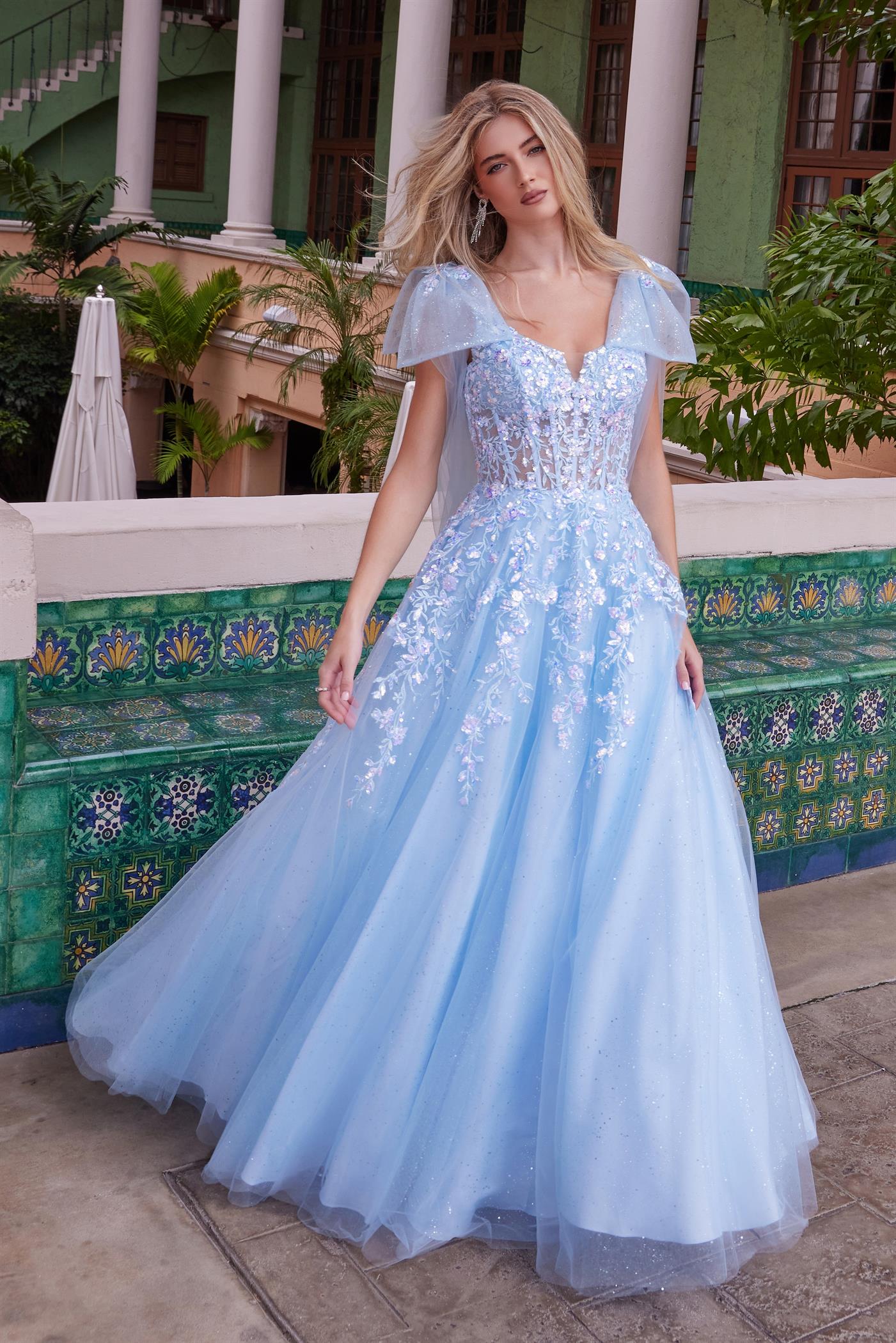 Draped Tie-Up Straps Applique Tulle Dress — Nox Anabel H1680