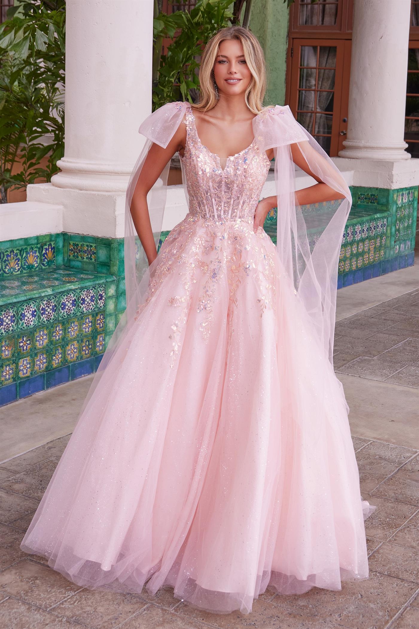 Draped Tie-Up Straps Applique Tulle Dress — Nox Anabel H1680